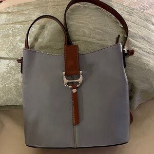 Beautiful Structured Blur and Brown Leather Crossbody Italian made Women's Bag
